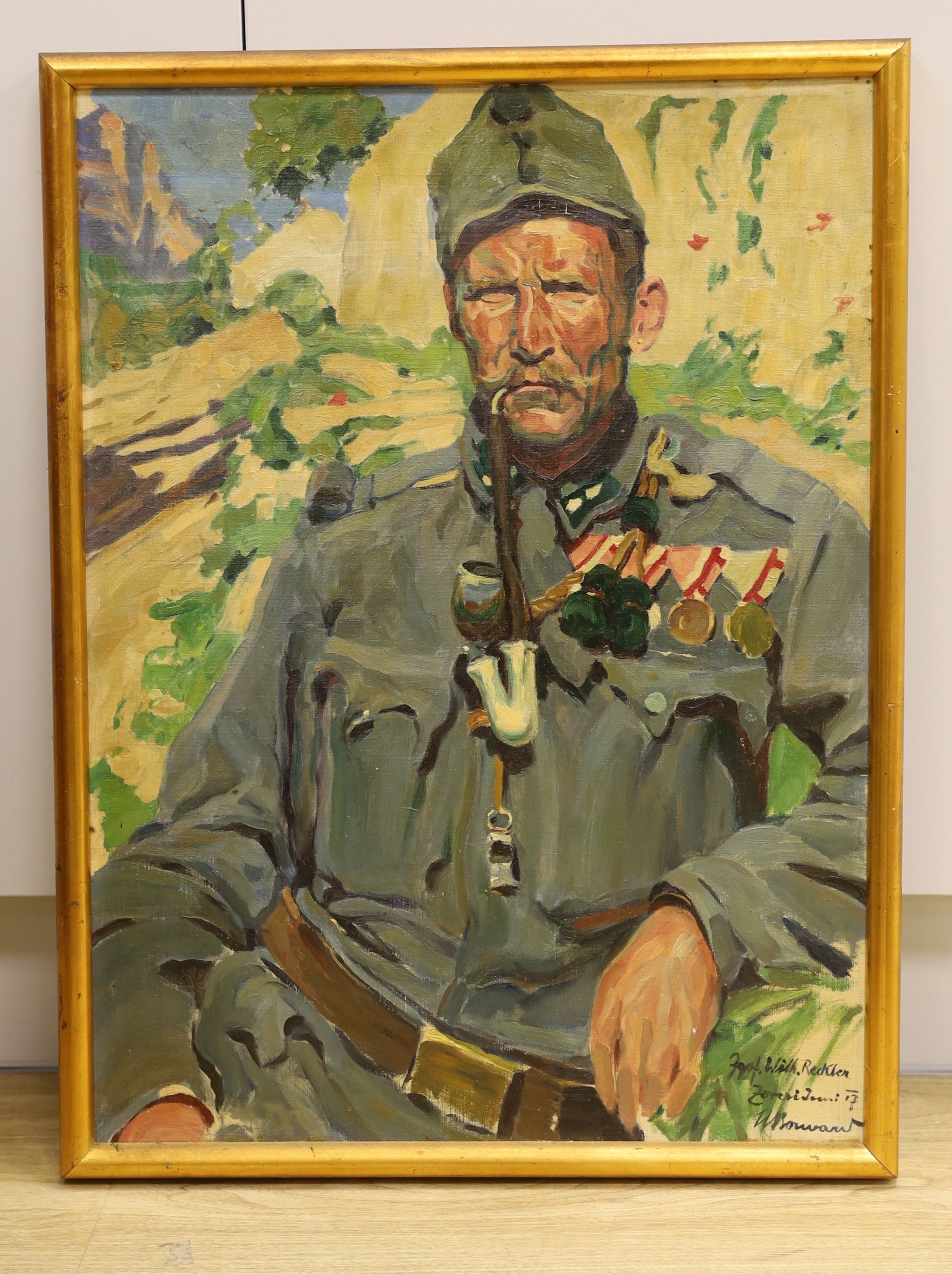 German School c.1917, oil on canvas, Portrait of an Italian army officer, indistinctly signed and dated '17, 62 x 46cm